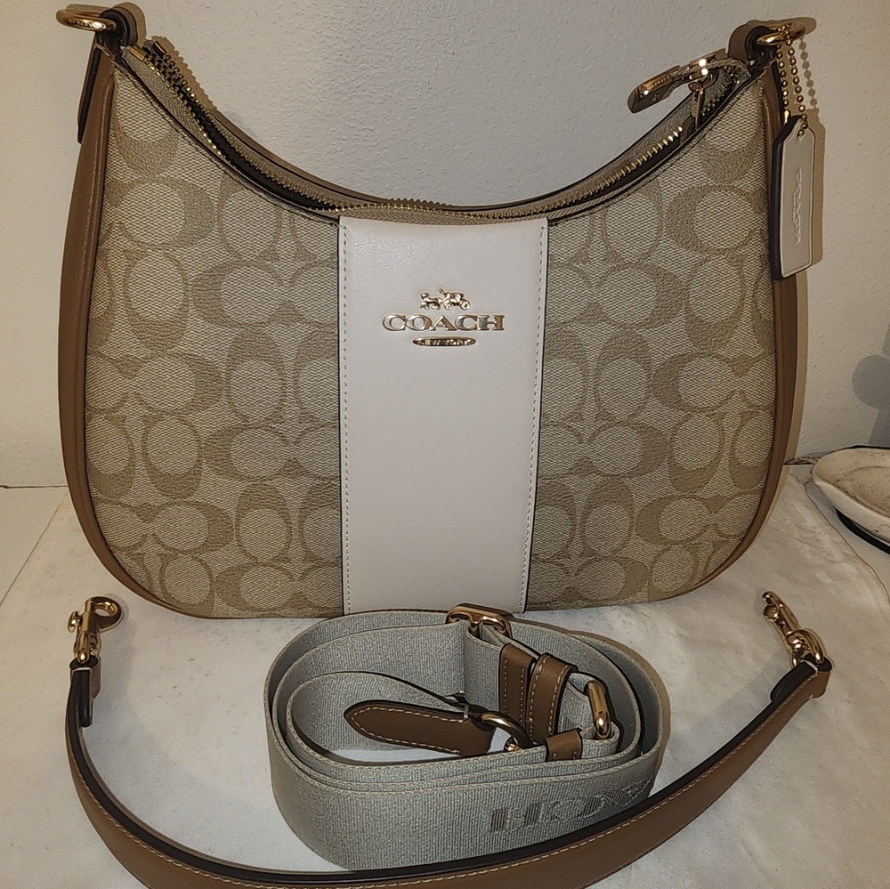 Teri Hobo Bag In Signature Canvas With Stripe